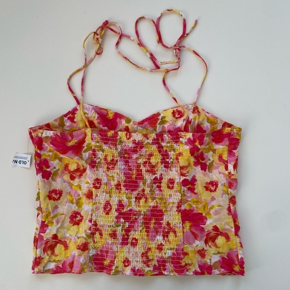 Old Navy Women's Pink Floral Fitted Linen-Blend Crop Top Size Large, NWT - Picture 3 of 10